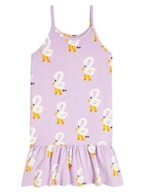 Bobo Choses Pelican Organic Cotton Ruffle Strap Dress Size 10-11 Lavender